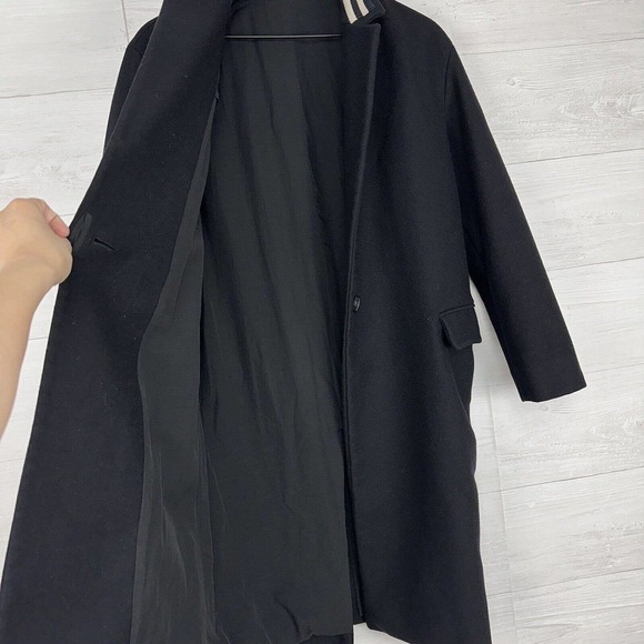 All Saints Oren Rib Wool Coat Women XS Black Long Sleeves Overcoat Italian Cloth - Picture 9 of 16